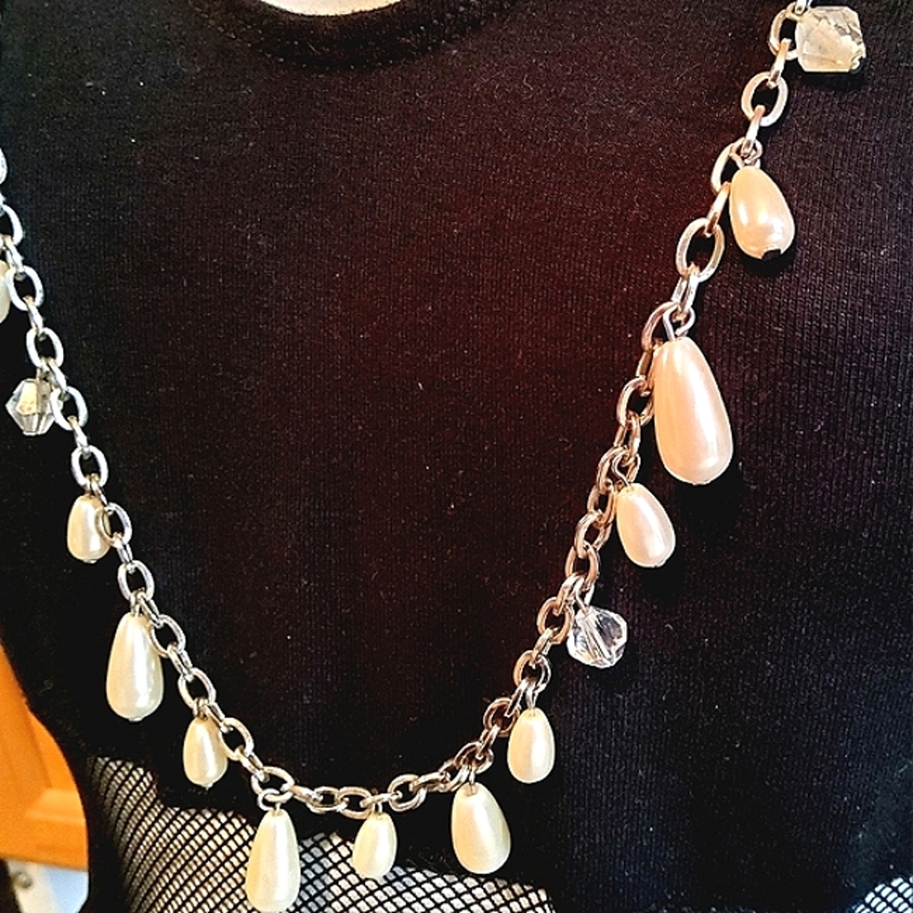 Pearls And Crystals Silver Necklace